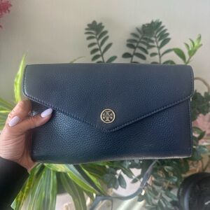 Tory Burch Navy Leather Clutch